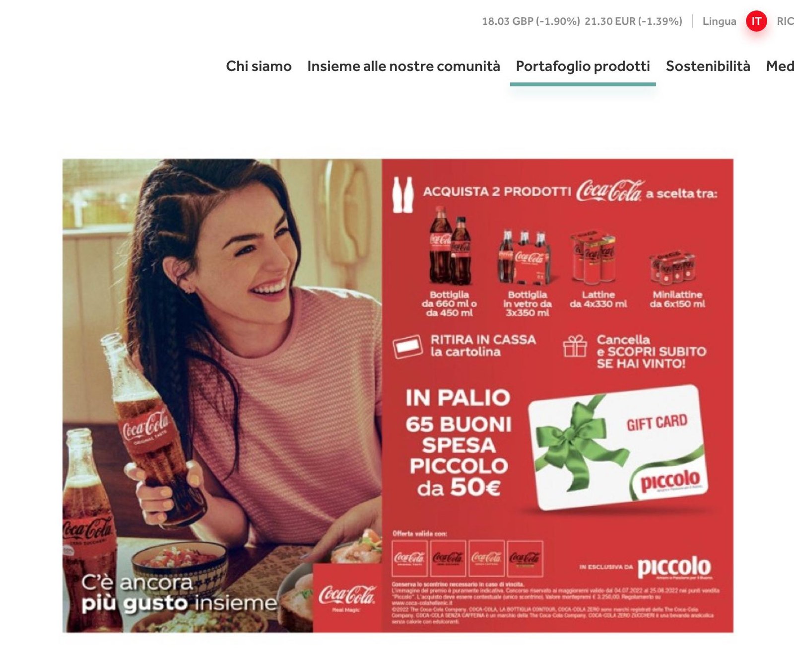 Concorso VINCI CON COCACOLA E PICCOLO Premi e Concorsi